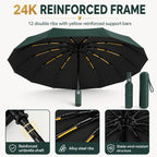 24K Strongest Windproof Travel Compact Umbrella Sturdy Frame Automatic Umbrella for Women & Men