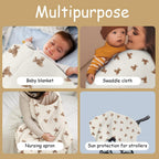 Aolso Breastfeeding Cover Nursing Cover, Muslin Cotton Soft Breathable Nursing Cover, Adjustable Strap Breast Feeding Coverall for Car Seat Blanket and Stroller Coverall (White-Bear)