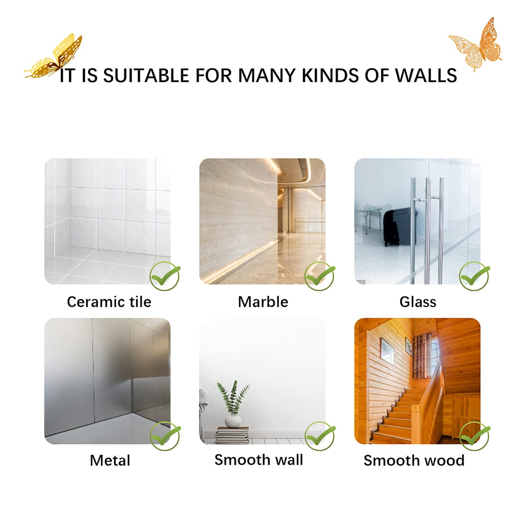 SAOROPEB 3D Butterfly Wall Decor 48 Pcs Gold Butterfly Birthday Decorations