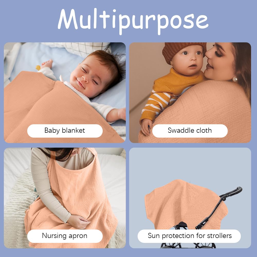 Aolso Breastfeeding Cover Nursing Cover, Muslin Cotton Soft Breathable Nursing Cover, Adjustable Strap Breast Feeding Coverall for Car Seat Blanket and Stroller Coverall (White-Bear)