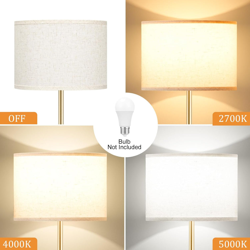 Ambimall Floor Lamp for Living Room with Smart Light Bulb, RGB + Stepless Dimmable Colors Temperature & Brightness(White Shade & Black Pole)