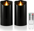 Outdoor Flameless Candles, Patented 3D Dual-LED, Set of 2 Slanted Plastic Pillars with Remote, Waterproof Non-Melting Battery Operated Decor for Bathroom Bedroom Gift, Black (D3 x H6)
