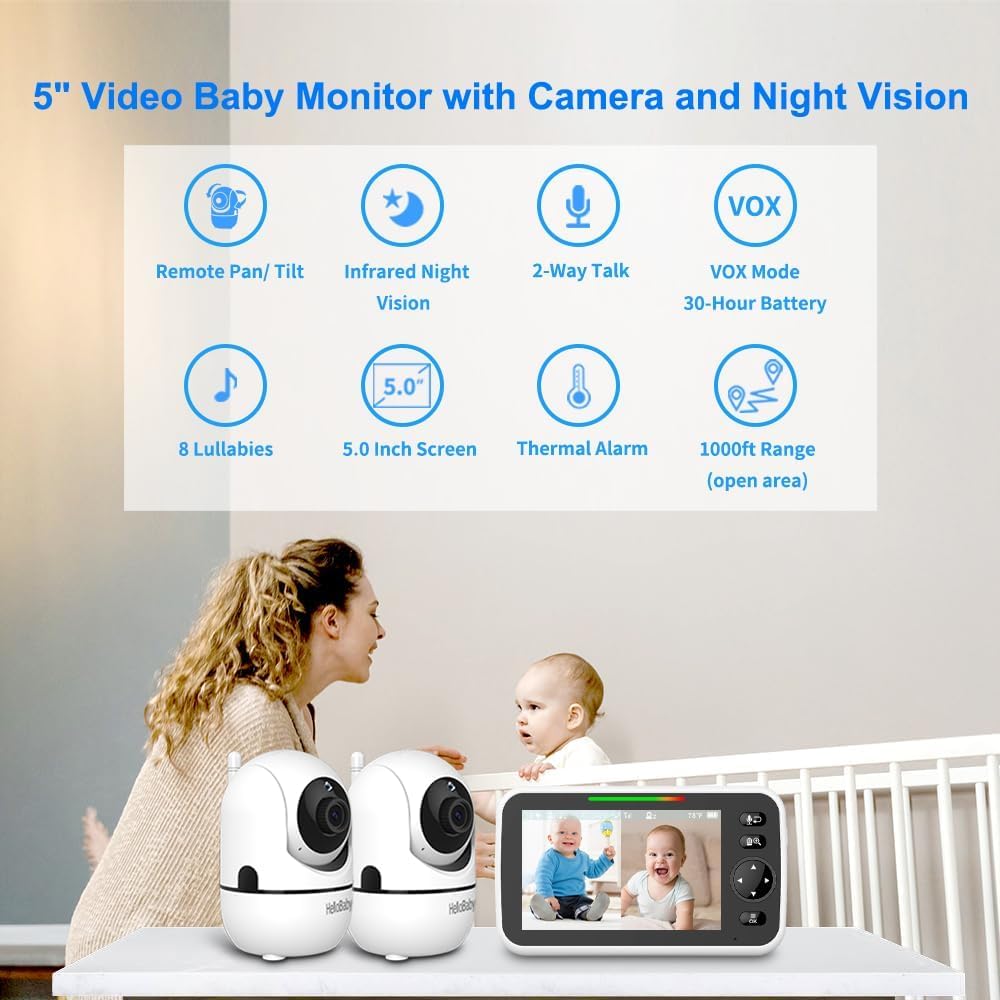 HelloBaby Baby Monitor with Camera and Audio, World First 6" Split Screen