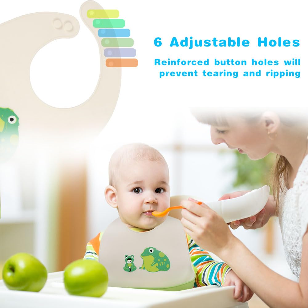 Vicloon Silicone Baby Bib, Baby Weaning Bibs, Waterproof Baby Feeding Bibs Adjustable with Wide Food Catcher Pocket Unisex Toddler Bibs