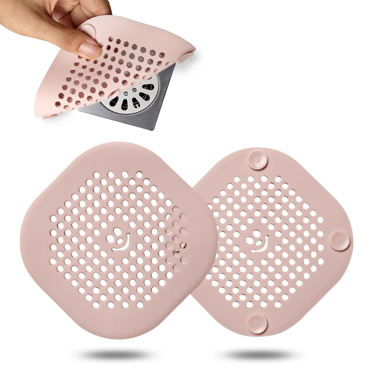 2 Pack Drain Hair Catcher Silicone Drain Cover Hair Stopper with Suction Cup for Shower Kitchen Bathroom Light Purple
