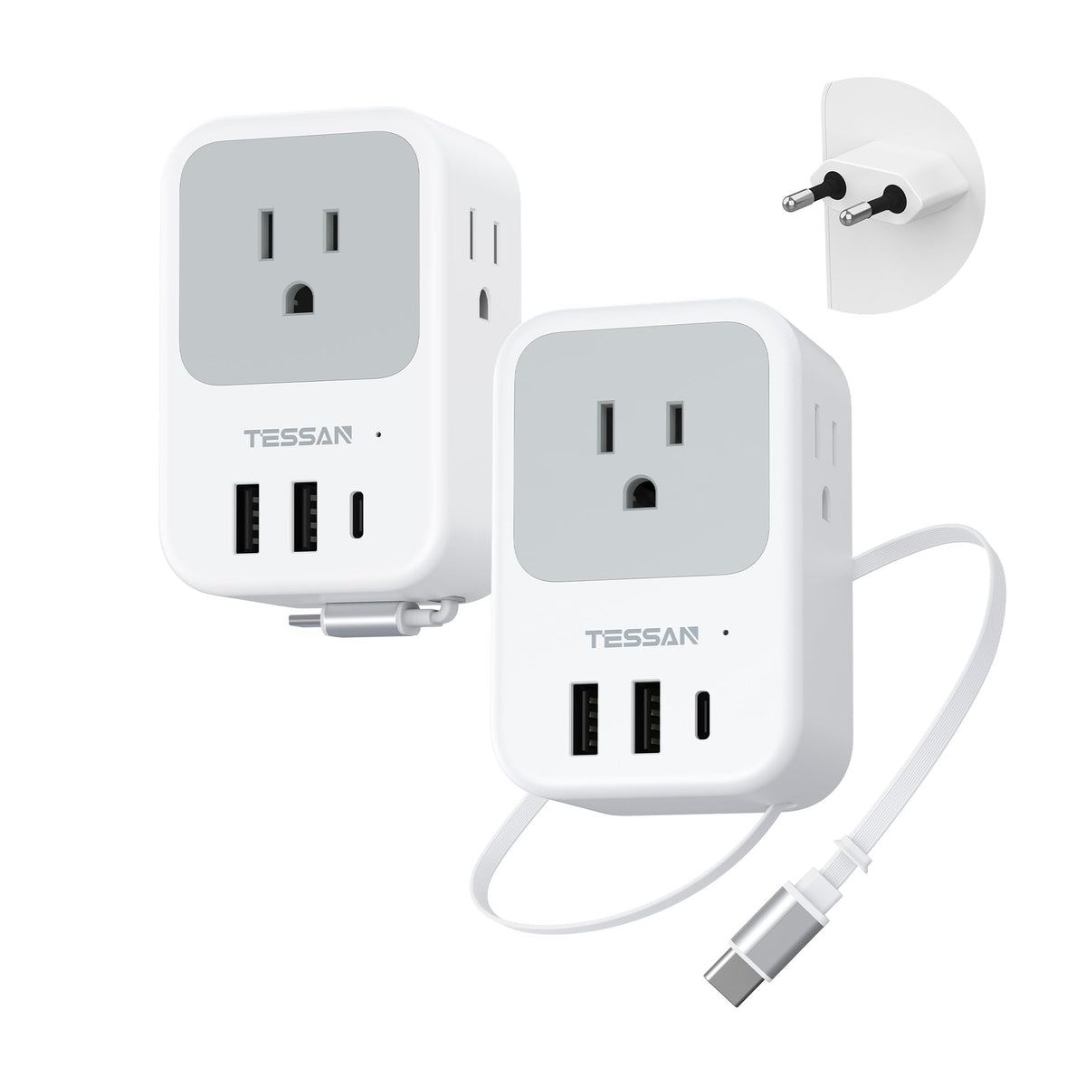 TESSAN European Travel Plug Adapter 2 Pack, Type C Plug