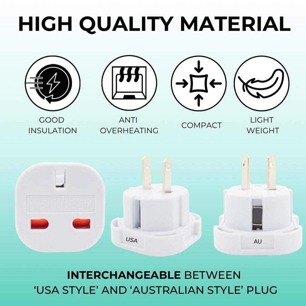 Double Dragon 2-Pack UK Electric Toothbrush & Shaver Plug Adapter | 2-Pin to 3-Pin Bathroom Converter | Supports UK EU Round & US Flat 2-Pin Plugs | 1A Fused | Compatible with Oral-B, Braun, Philips