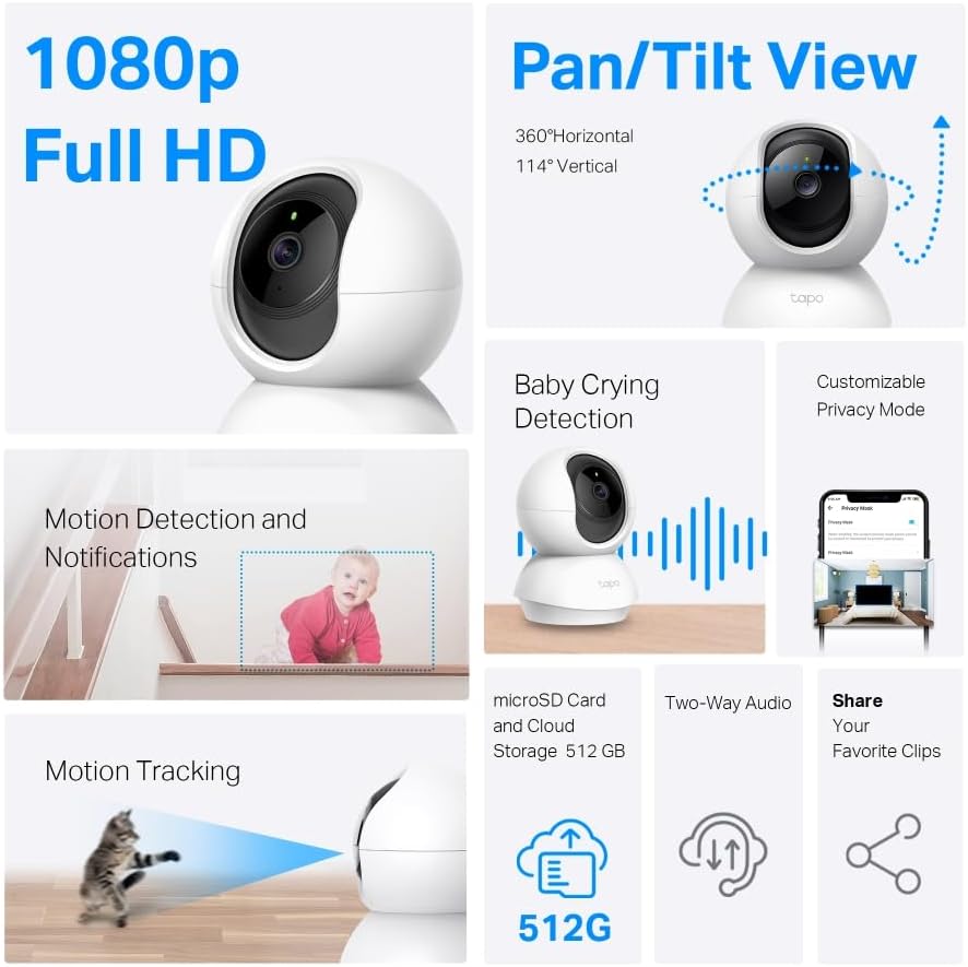 Tapo TC70 Full HD Pan/Tilt Indoor Security Camera Pet Camera House Security