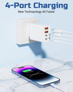 40W EU Travel Charger, European Plug Adaptor with 2 USB C Ports and 2 USB A Ports, Fast Charging UK to Europe Mains Adaptor for iPhone Samsung Smartphones 2PC
