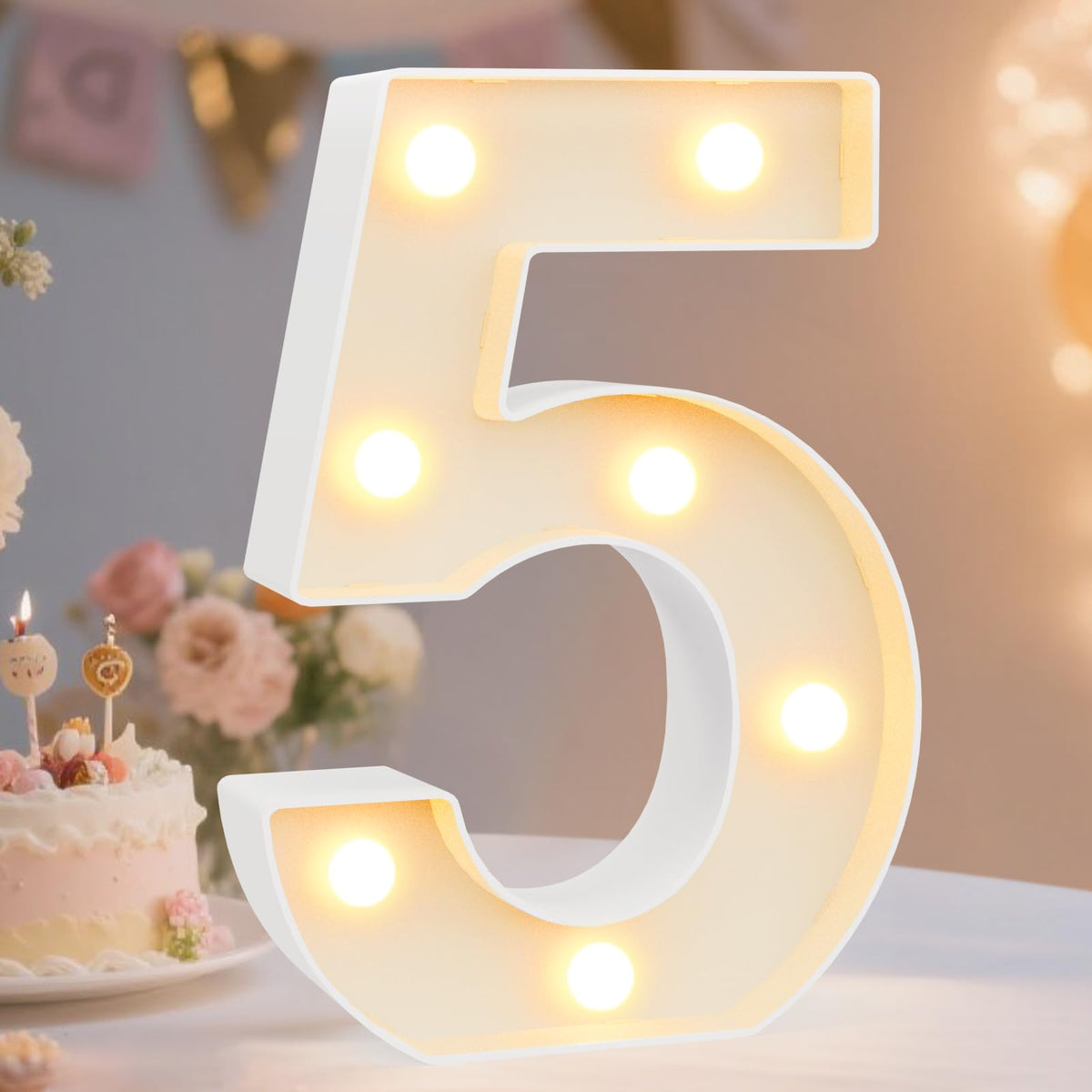 Pooqla 2.4FT Light Up Numbers, Marquee Numbers 2.4 Feet Tall Party Decor for Her Him, Mosaic Big Sign for 7th 17th 70th Birthday Anniversary Decoration Backdrop, Large Pre-Cut Frame Number 7