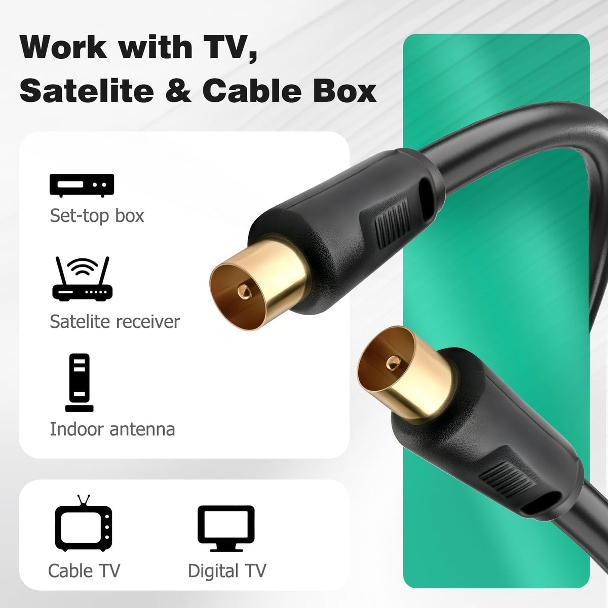 Ancable TV Aerial Cable with Coaxial Adapter 1M White TV Ariel Lead