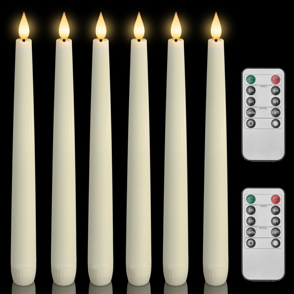 Homemory Real Wax LED Flameless Taper Candles with Remote Timer, 9.6 Inches Ivory Fake Candlesticks, Dripless Battery Operated Window Candle with 3D Flickering Flame for Fireplace Xmas Halloween