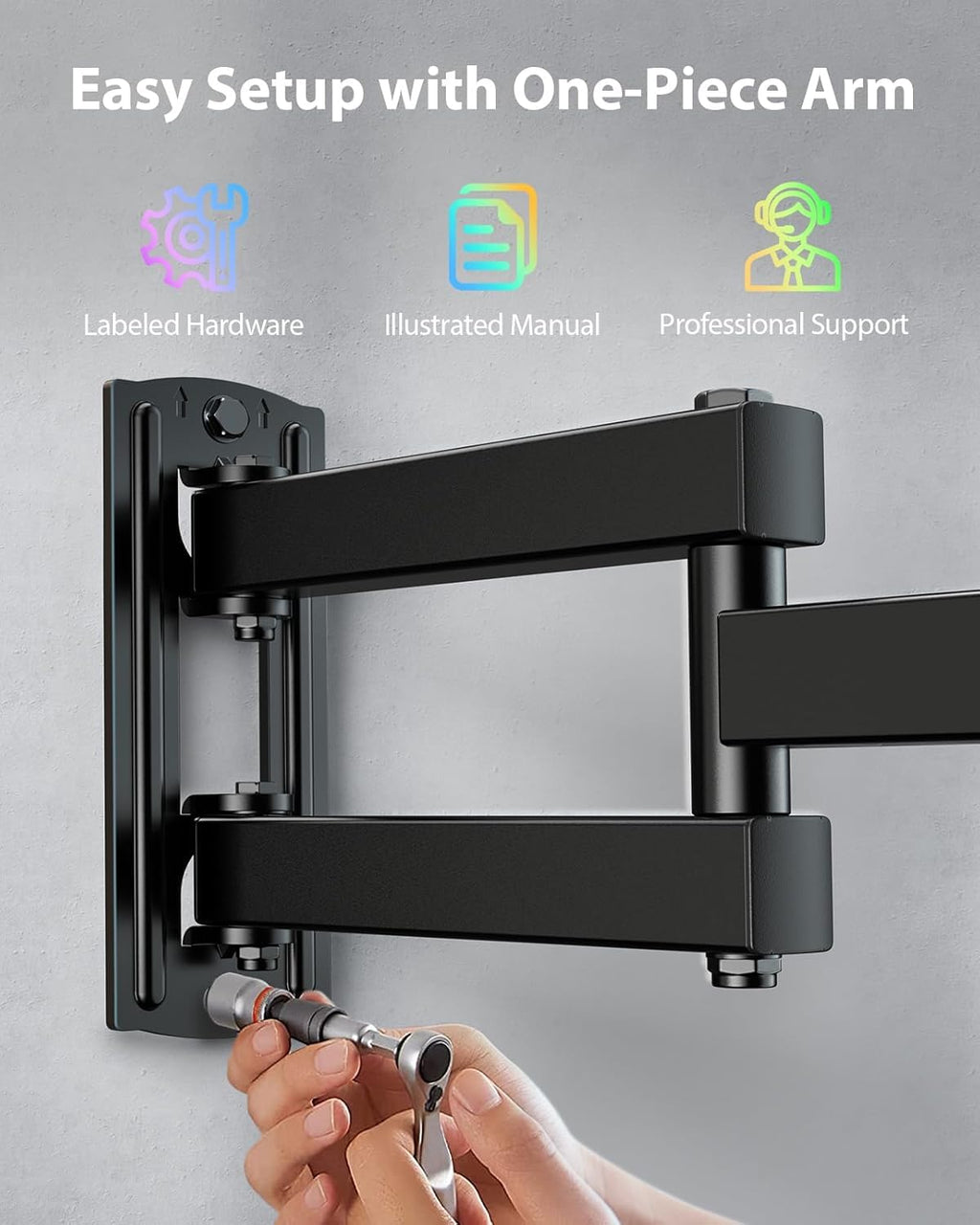 PERLESMITH TV Wall Bracket for 13-43 inch TVs, Swivel Tilt Extend Wall Mount for Flat & Curved TV up to 20kg, Max.VESA 200x200mm