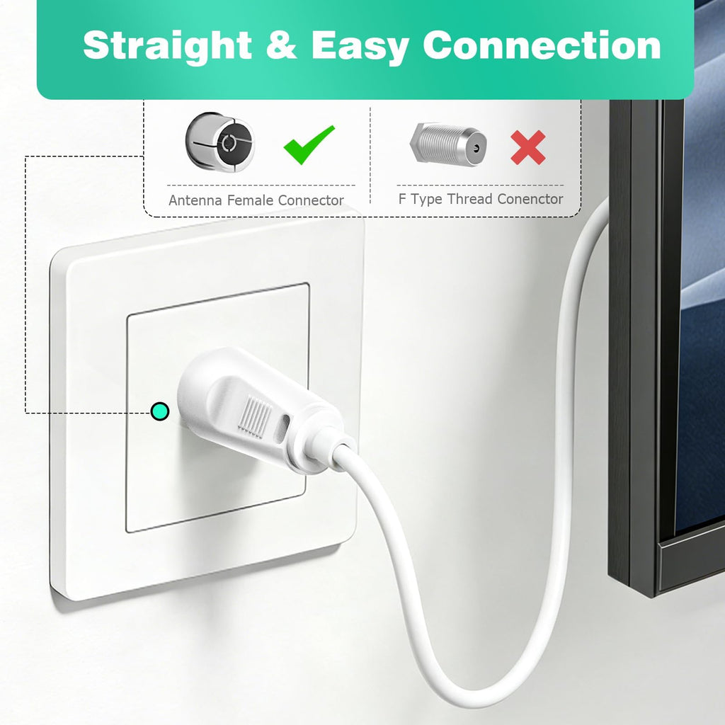 Ancable TV Aerial Cable with Coaxial Adapter 1M White TV Ariel Lead