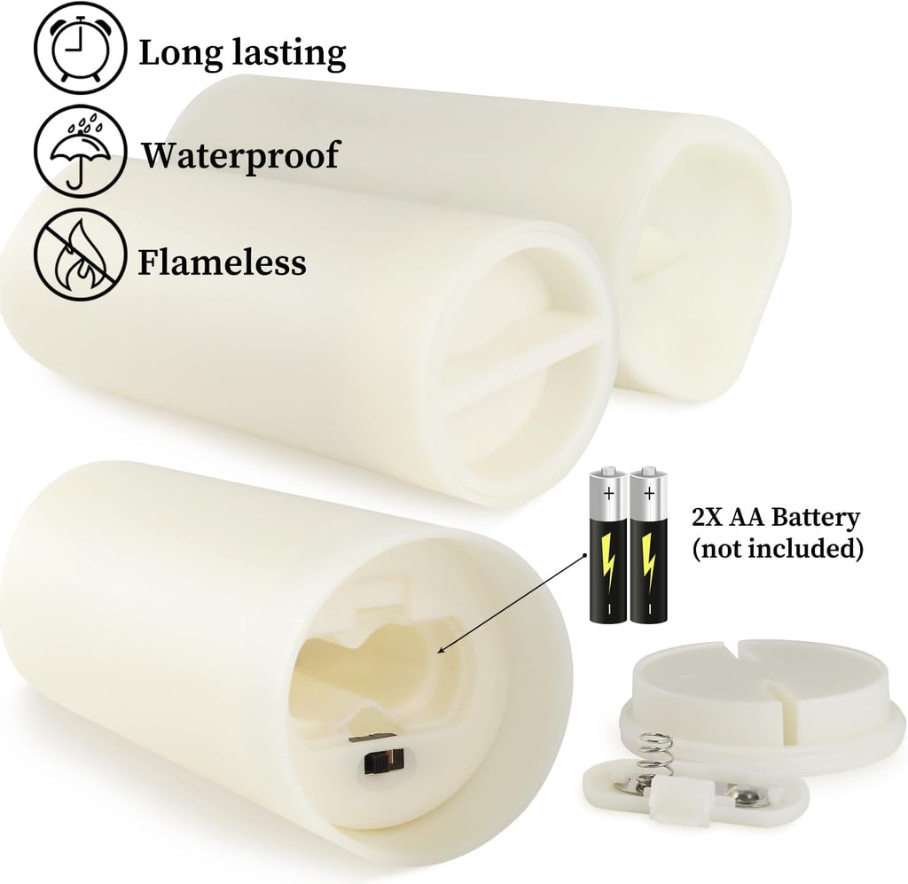 YOROXRG Solar flameless Candles Outdoor Waterproof,Dusk to Dawn Outdoor Lighting, Flickering fameless Reusable LED Light Candles for Lantern Garden Camping and Home Decor, 3D Wick (3"X6") Set of 2
