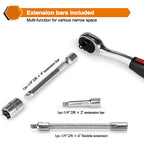 Egofine 46 Pieces 1/4 inch Drive Socket Ratchet Wrench Set, with Bit Socket Set Metric and Extension Bar for Auto Repairing and Household, with Storage Case