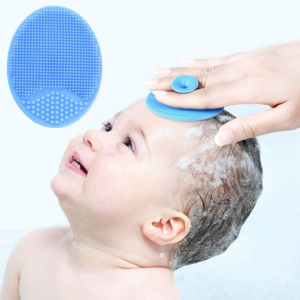 Baby Bath Brush, Baby Cradle Cap Brush, Silicone Massage Brush, Silicone Scrubbers Exfoliator Brush, Baby Skin Scrubbers Essential for Dry Skin, Cradle Cap and Eczema 2 Pack (Small-Blue&Green)