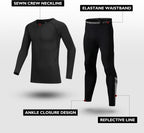 Kids Base Layer - Fleece Lined Athletic football skins, Warm Football Skins Long Sleeve Top and Leggings Compression Set, Reflective Line Thermal Underwear for Biking, Ski & Running