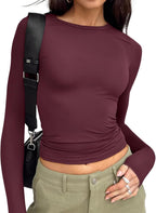 LILLUSORY Long Sleeve Tops Women Crew Neck Y2k T Shirts