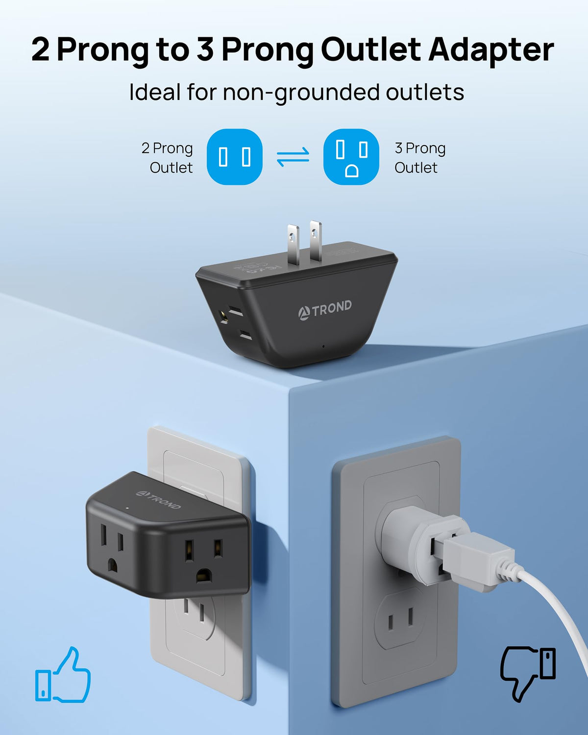 TROND Multi Plug Outlet Extender with USB, 2 Pack Plug Splitter