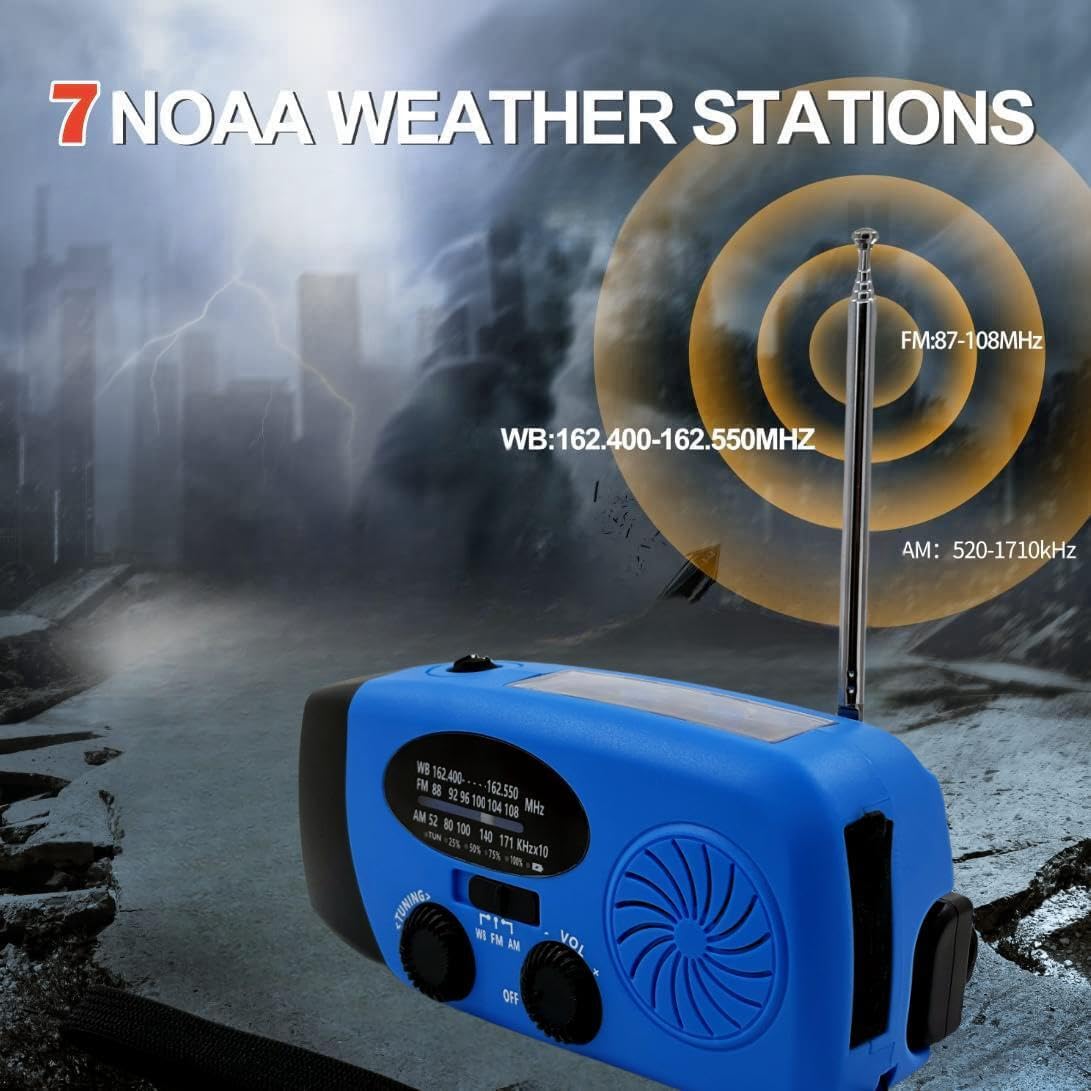 2000mAh Wind Up Solar Radio, Emergency Weather Radio,FM/AM Hand Crank Radio