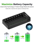 BEVIGOR 12 Slot Battery Charger with 12 Pack AA Rechargeable Batteries