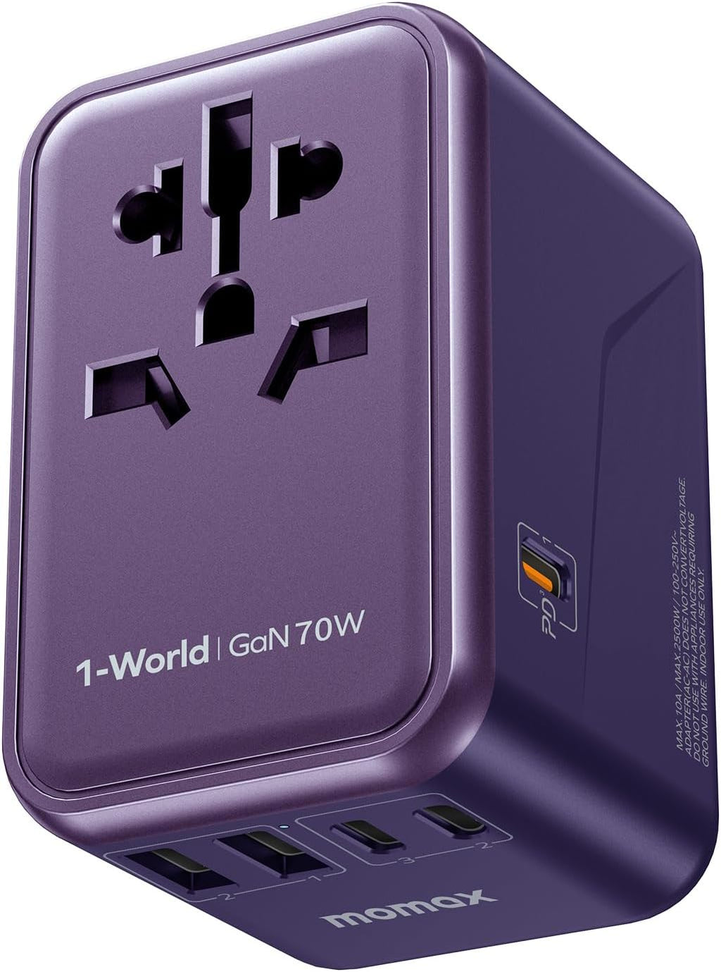 MOMAX Universal Travel Adapter 70W GaN Travel Plug Adapter for UK/EU/AU/US