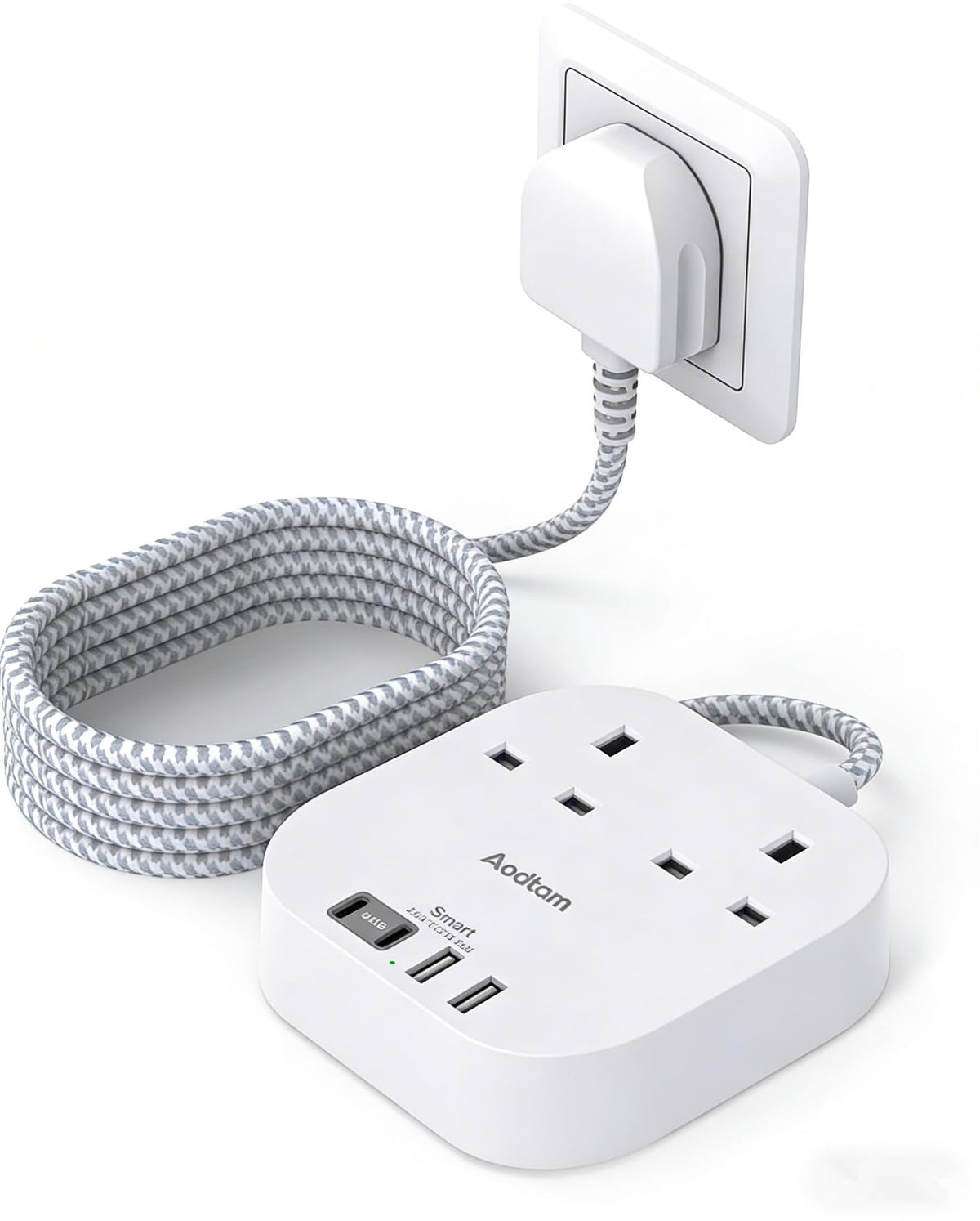 Addtam Extension Lead with USB Slots, Power Strips with 2 Way Outlets 4 USB