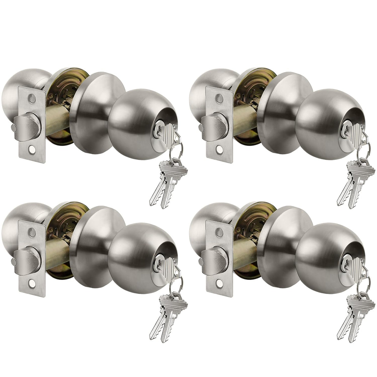 BESTTEN Keyed Entry Door Knob with Lock, Heavy Duty Interior and Exterior Door Lock, Standard Ball, Satin Nickel