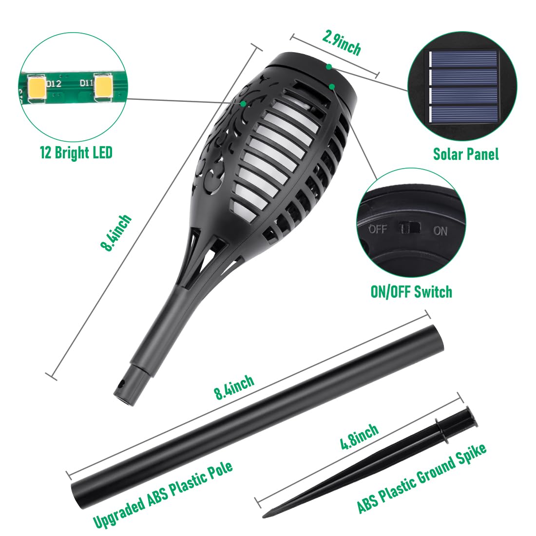 IkeeRuic Solar Torch Light with Flickering Flame for Halloween Decorations