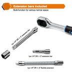 Egofine 46 Pieces 1/4 inch Drive Socket Ratchet Wrench Set, with Bit Socket Set Metric and Extension Bar for Auto Repairing and Household, with Storage Case