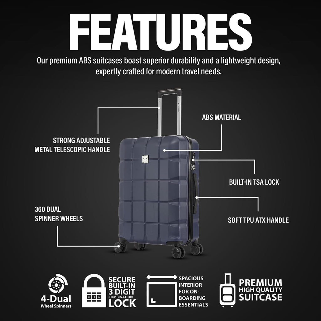ATX Luggage Extra Large Suitcase Super Lightweight Durable ABS Hard Shell Suitcase with 4 Wheels and Built-in TSA Lock (Black, 32 Inches,132 Liter)