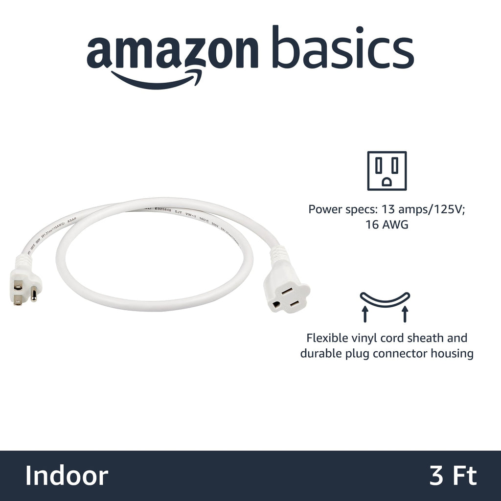 Amazon Basics Extension Cord, 3 Prong Outlet Extender, Indoor Power Cord, 13 Amps, 125V, 6 Ft, Black