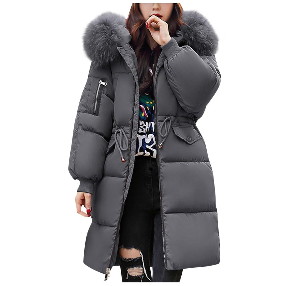 Winter Coats for Women Uk Fleece Jacket Womens Warm Outwear Windproof Plus Size Ladies Trench Coat Baggy Fleece Lined Quilted Puffer Jackets with Hood for Cold Weather