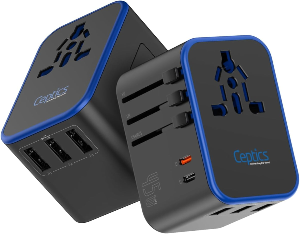 Ceptics 45W Universal Travel Adapter w/ 3 USB-A, 2 USB-C & Universal Input
