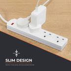 Wolf Power 4 Way Extension Lead, 2 Metre Extension Cable with UK 3 Pin Plug, Multi Socket Power Strip, Wall Mountable, Suitable for Home, Office & Appliances (White, 1 Pack)
