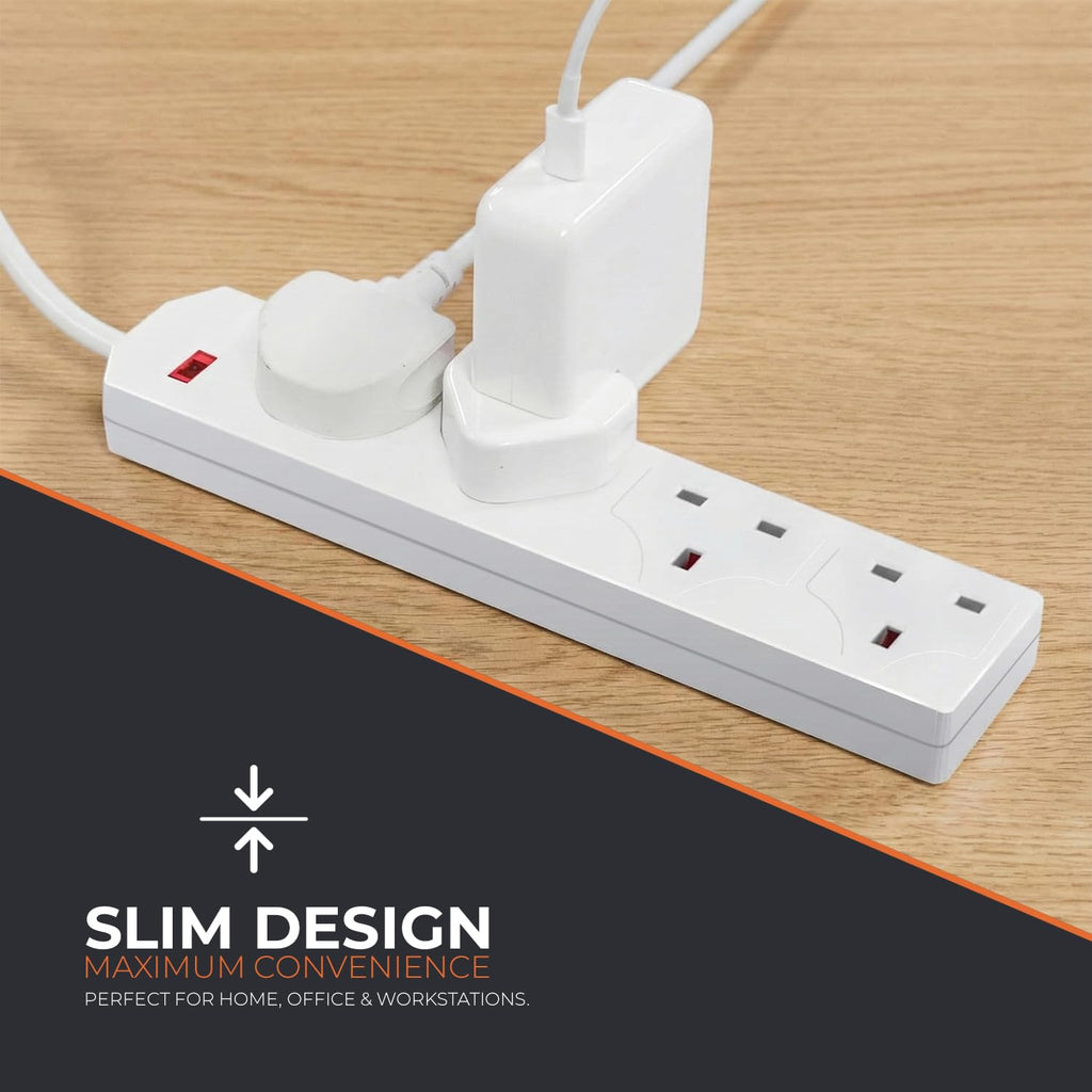 Wolf Power 4 Way Extension Lead, 2 Metre Extension Cable with UK 3 Pin Plug, Multi Socket Power Strip, Wall Mountable, Suitable for Home, Office & Appliances (White, 1 Pack)