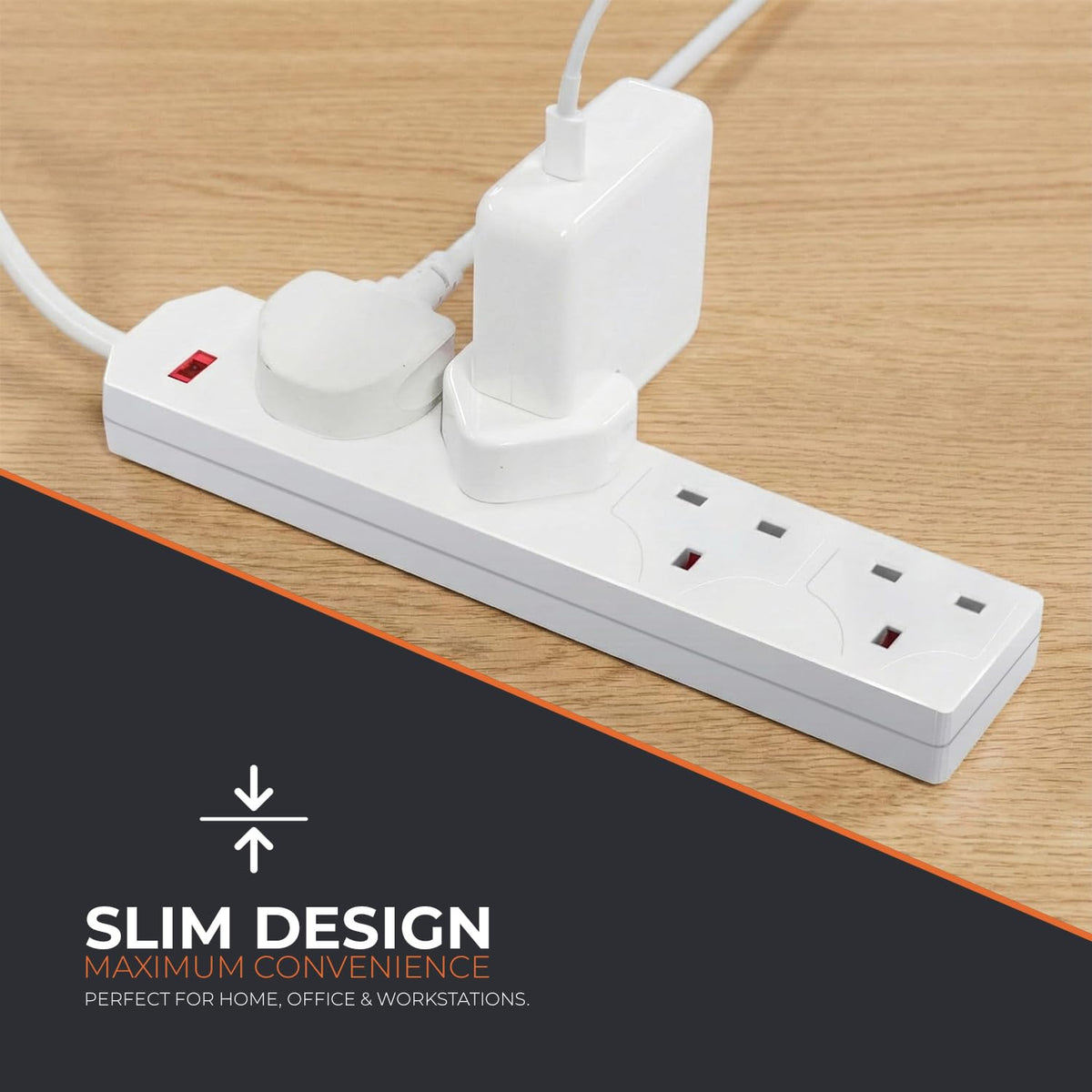 Wolf Power 4 Way Extension Lead, 2 Metre Extension Cable with UK 3 Pin Plug, Multi Socket Power Strip, Wall Mountable, Suitable for Home, Office & Appliances (White, 1 Pack)