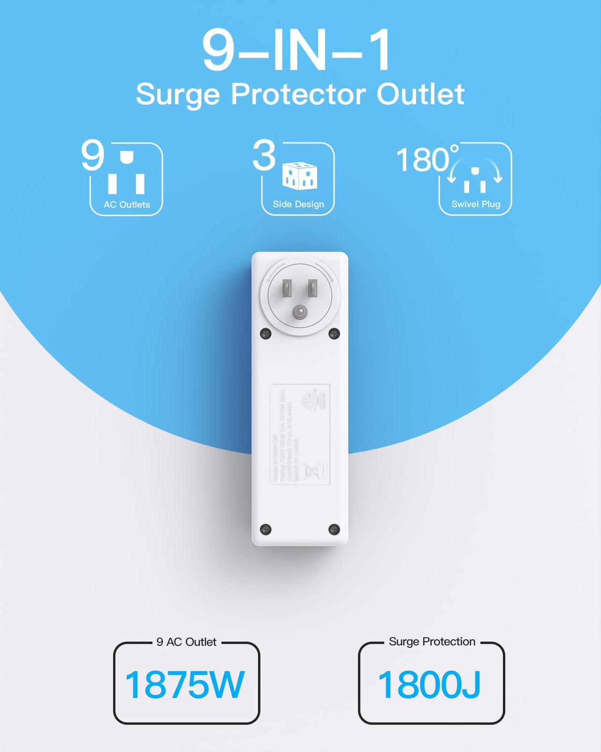 Surge Protector Outlet Extender with Rotating Plug, Multi Plug Wall Outlet