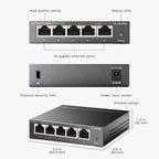 TP-Link TL-SG105S 5-Port Gigabit Network Switch, Metal Ethernet Splitter