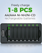 BEVIGOR 12 Slot Battery Charger with 12 Pack AA Rechargeable Batteries