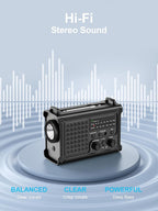 ROCAM Emergency Radio with 12000 mAh Rechargeable Battery, AM/FM Wind-Up Radio with Solar & Hand Crank Power – 8500mm² Solar Panel, Hi-Fi Sound, 120dB SOS Alarm Perfect for Camping & Outdoor