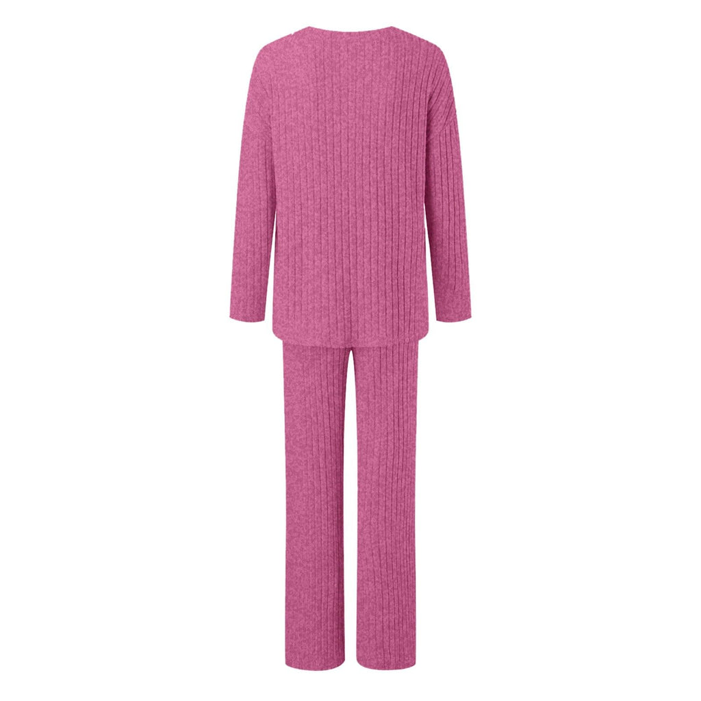Lounge Wear Sets For Women Uk, Womens Pyjamas Set Long, Ladies Ribbed Loungewear Knit Outfits Womens Tracksuits 2 Piece Set V Neck Casual Casual Homewear