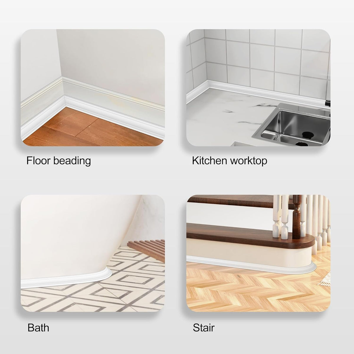 Zayejod PVC Quadrant Trim Laminate Beading Self Adhesive Matte White