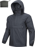Outdoor Ventures Men's Waterproof Rain Jacket Packable Hooded Pullover