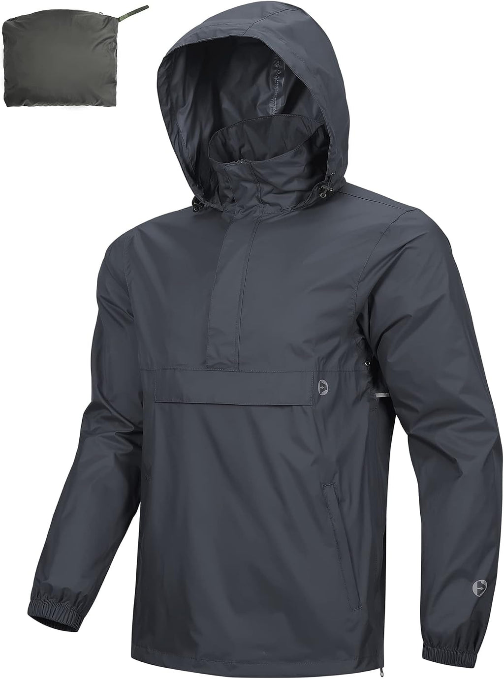 Outdoor Ventures Men's Waterproof Rain Jacket Packable Hooded Pullover