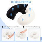 WENGX Travel Neck Pillow With Storage Bag Memory Foam Head Support Flight Pillows Cushion for Airplane Train Car Office Travel Essential for a Long Hauls Sleeping Rest(Pale Pink)