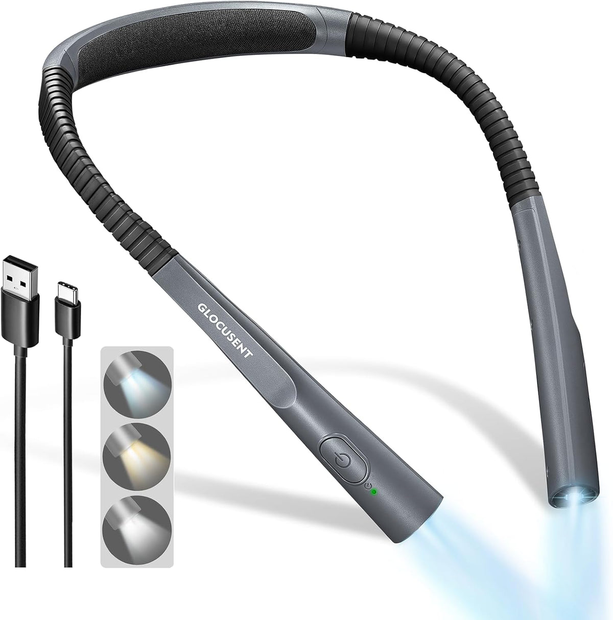 Glocusent Reading Light,Bendable Neck Light,80-hr Rechargeable Book Light