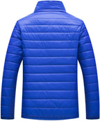 Men Winter Warm Down Jacket Long Sleeve Quilted Coats Casual Puffer Jackets Mens Outdoor Ski Hiking Windproof Stand Collar Full Zip Outwear Solid Color Thermal Coat