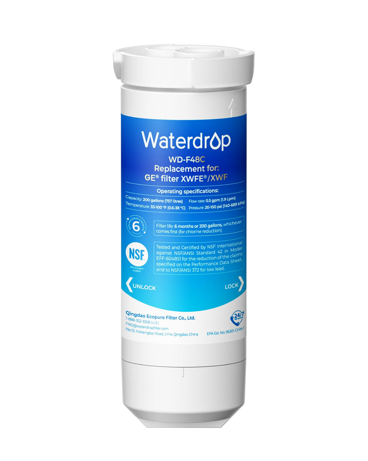 Waterdrop Plus Water Filter Replacement for GE® XWFE®, Built-in Chip 3 Pack